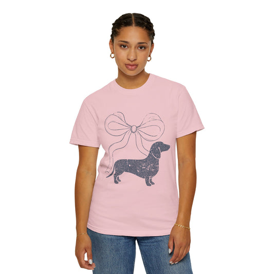 Dachshund with Bow T-Shirt — Cute Wiener Dog Graphic Tee - Comfort Color Tee