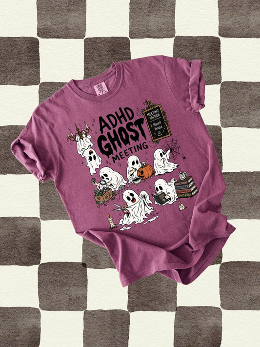 Retro ADHD Ghost Meeting Comfort Colors Graphic Tee