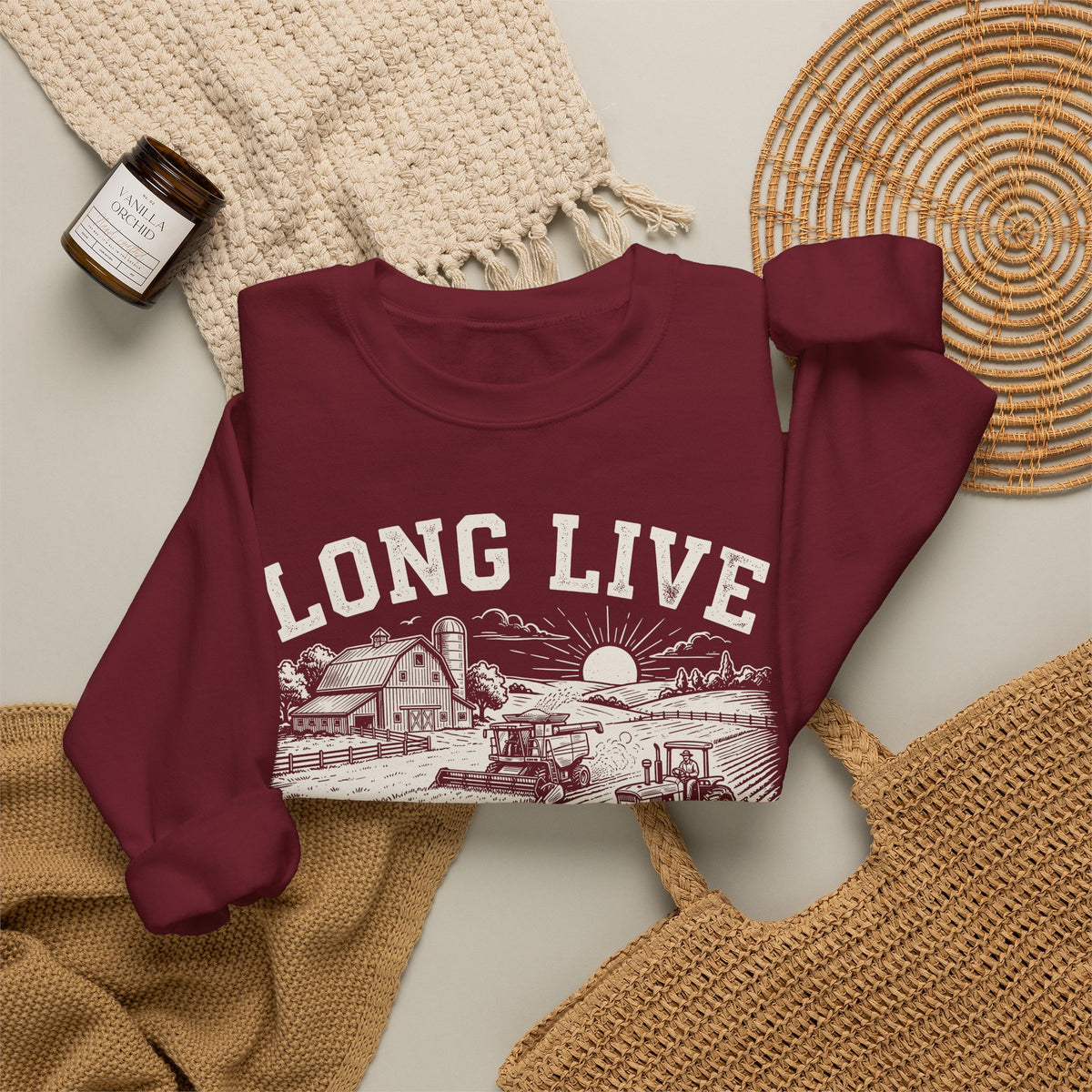 Long Live American Farmers Sweatshirt – Vintage Farm Scene Crewneck