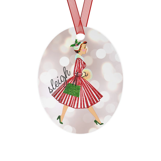 Sleigh Metal Ornament – Holiday Fashionista in Red Dress