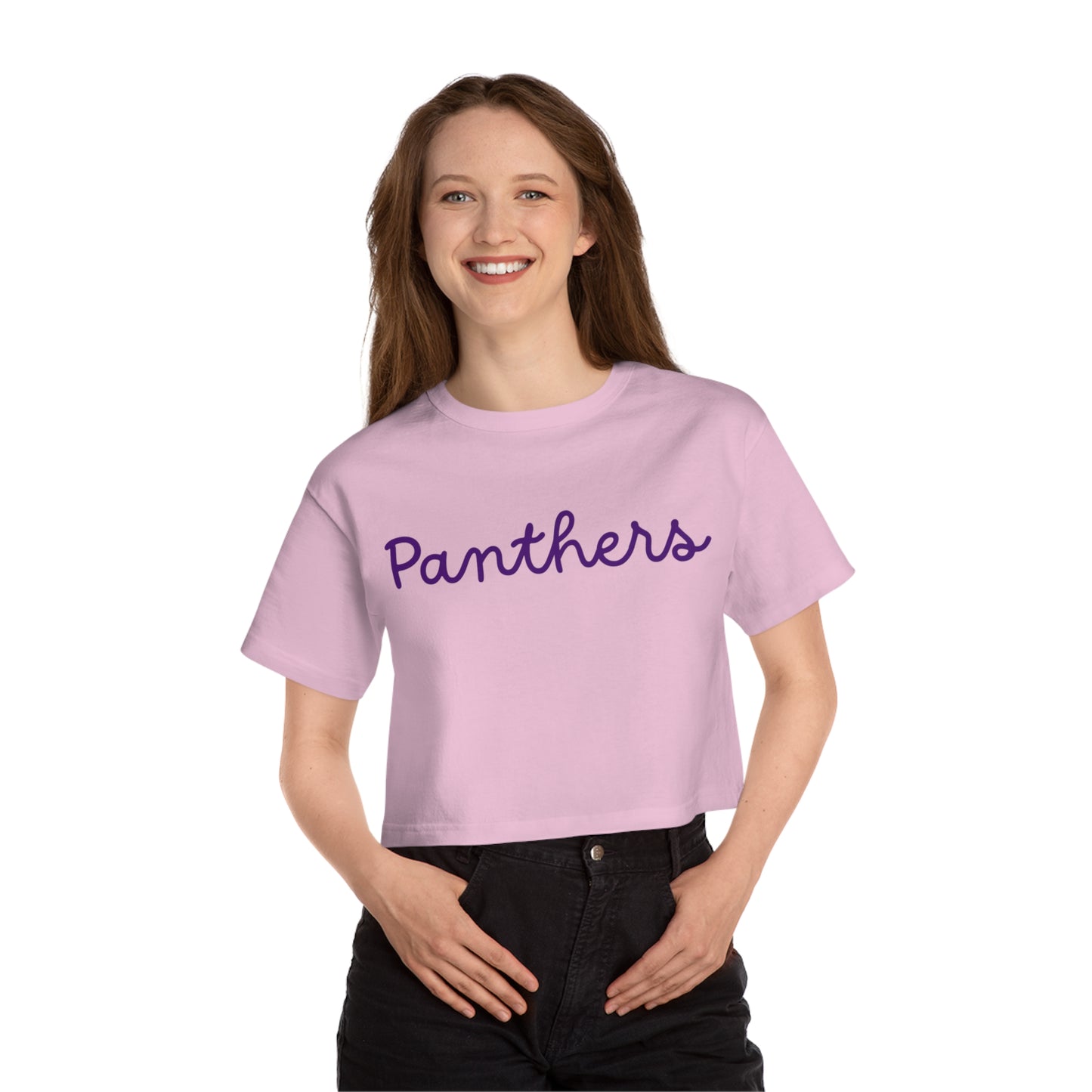 Panthers Cropped Tee — Women's Casual Script Logo Top