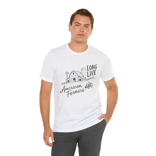 Long Live American Farmers Tee — Vintage Farmhouse Barn & Tractor T-Shirt