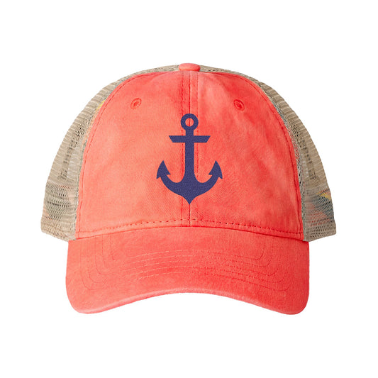 Blue Anchor Embroidered Women's Washed Mesh-Back Ball Cap