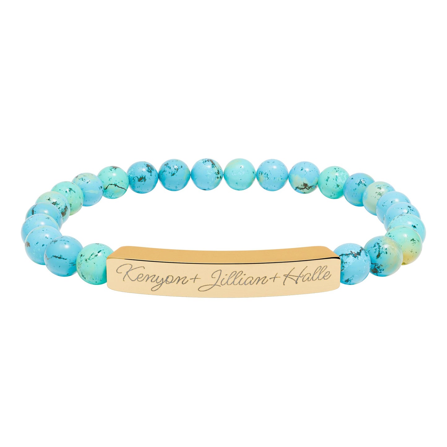 Engravable Natural Stone Bar Bracelet – Personalized Stretch Beaded Bracelet