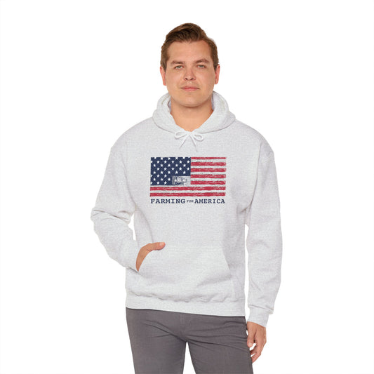 Farming for America Hoodie — Vintage American Flag Farm Sweatshirt