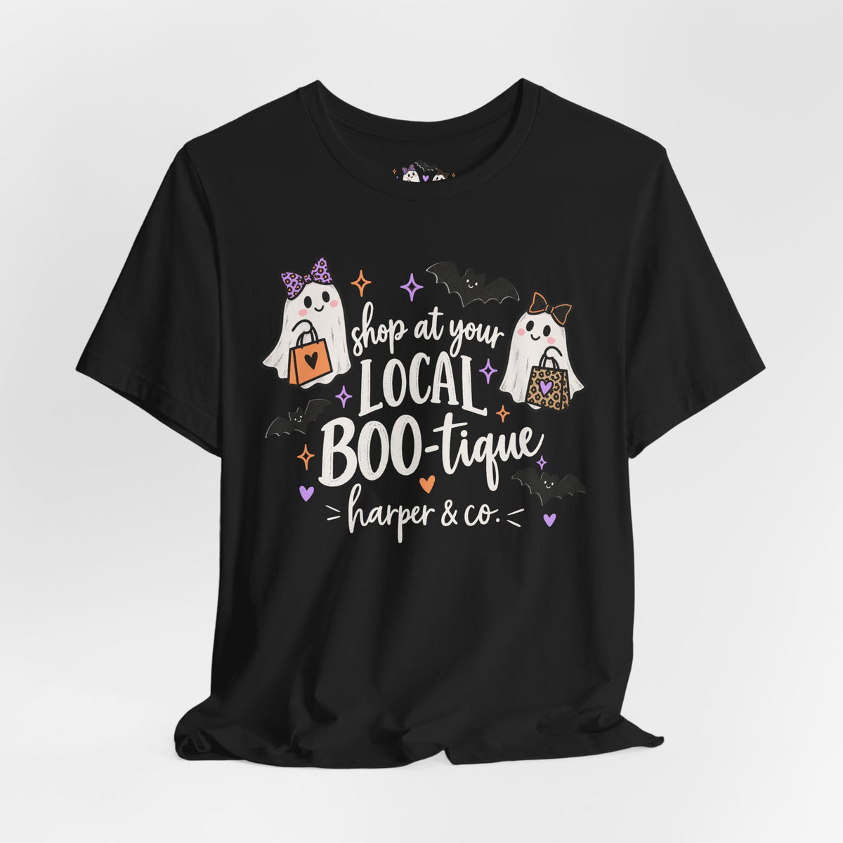 T-Shirt — "Shop at Your Local BOO-tique" Halloween Ghost Boutique Tee