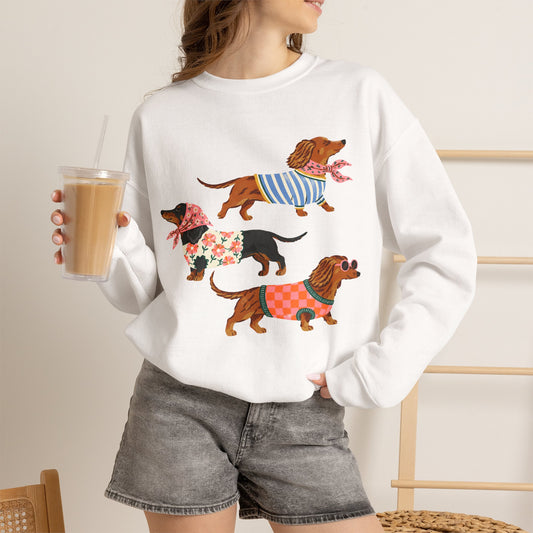 Dachshund Trio Crewneck Sweatshirt — Cute Wiener Dogs in Sweaters