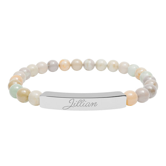 Engravable Natural Stone Bar Bracelet – Personalized Stretch Beaded Bracelet