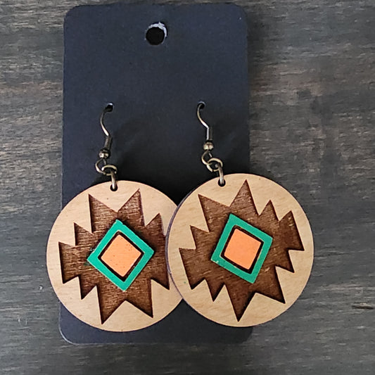 Wooden Engraved Aztec Handmade Earrings