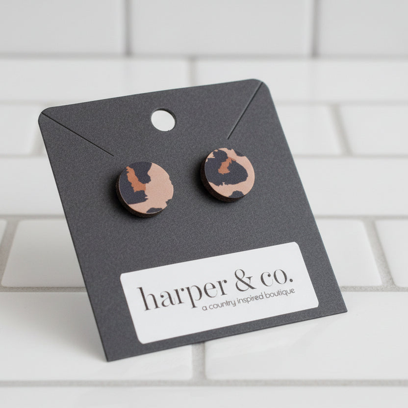 Leopard Wooden Handmade Stud Earrings - 2 Colors