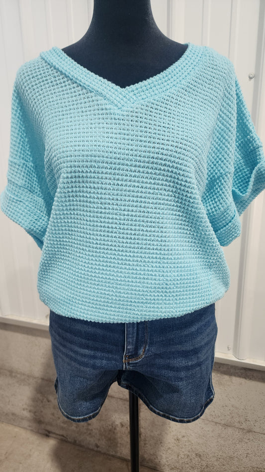 V-Neck Lightweight Sweater Crochet Knit Full Size Top