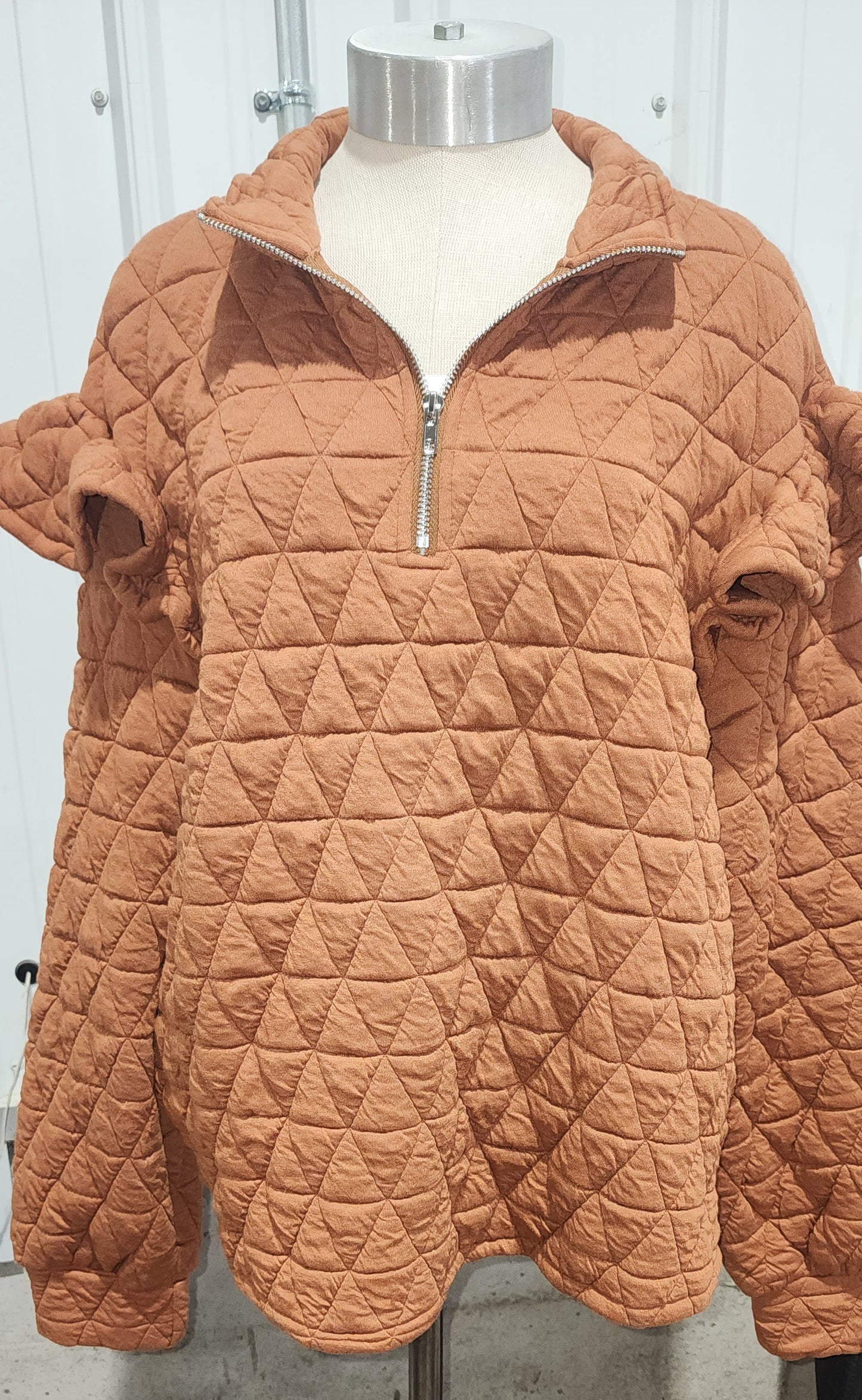 Double Take Full Size Ruffled Texture Half Zip Long Sleeve Sweatshirt