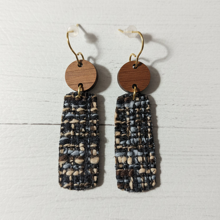 Tweed and Wood Handmade Earrings