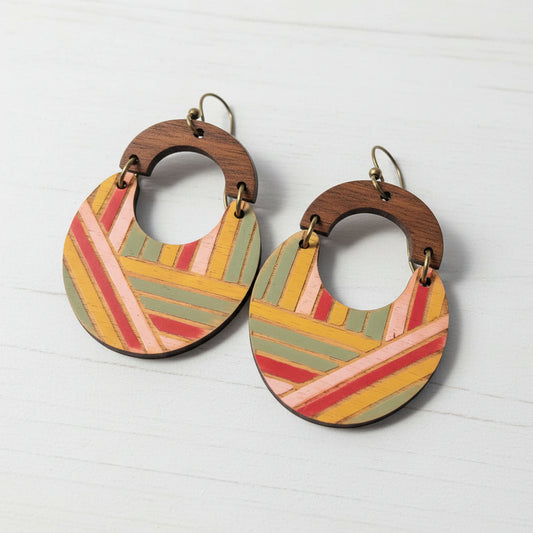 Handmade Wooden Geometric Painted Earrings