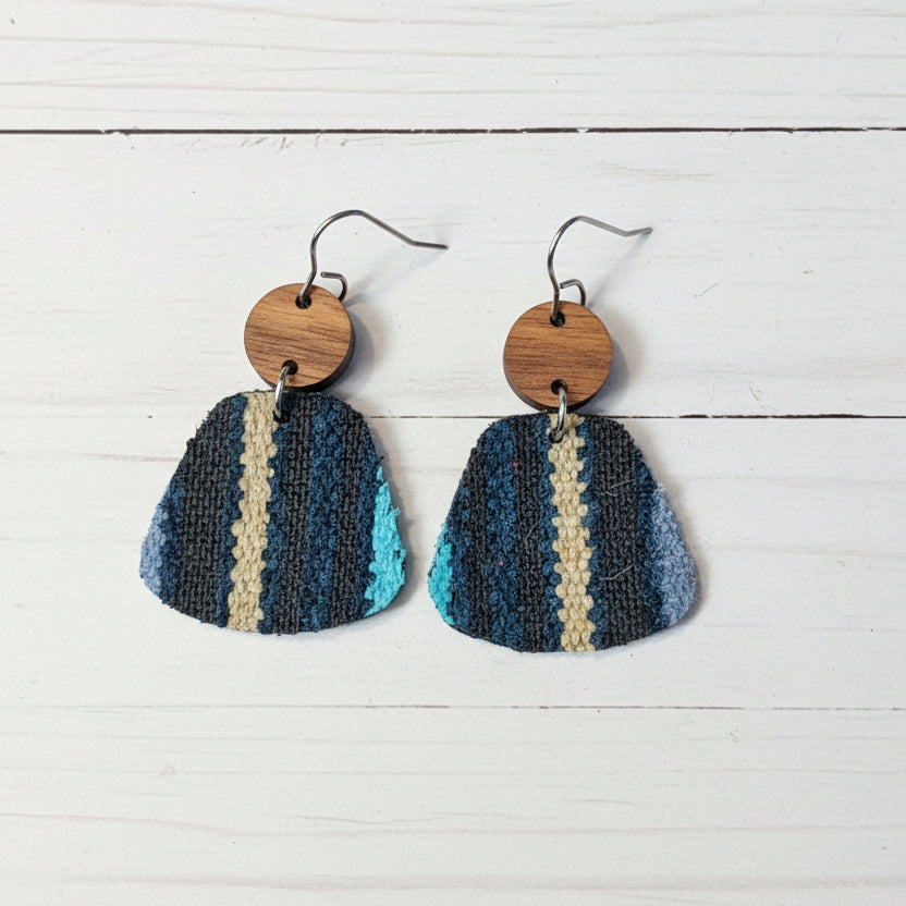 Striped Tweed and Wood Handmade Earrings
