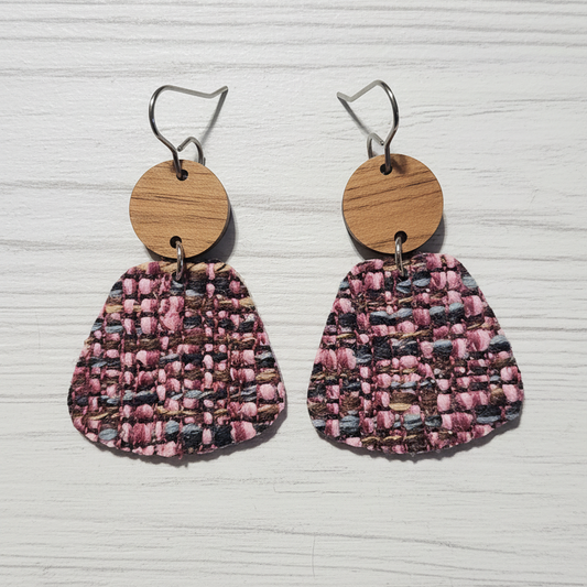 Tweed and Wood Handmade Earrings