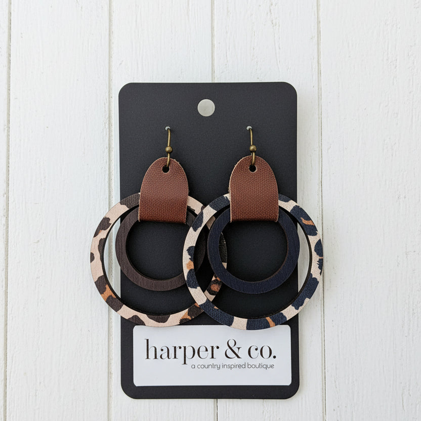 Handmade Leopard and Striped Wooden Earrings