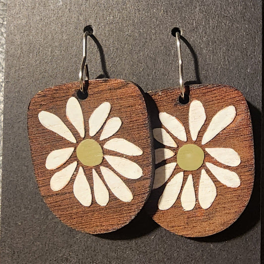 Handmade Wooden Daisy Earrings