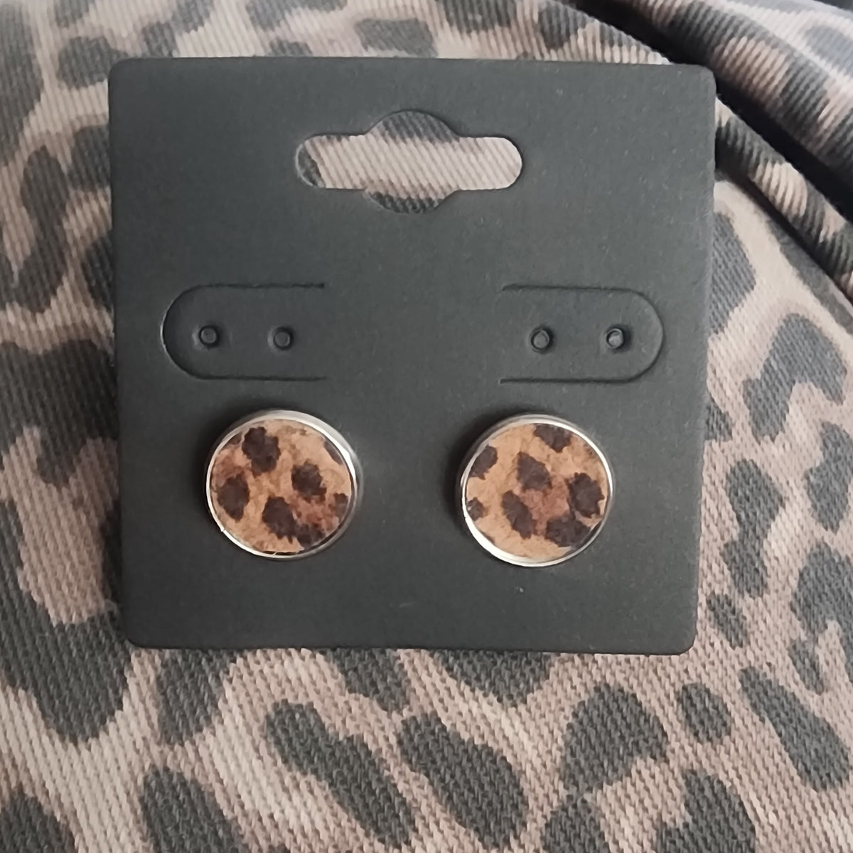 Leopard Faux Leather Handmade Stud Earrings