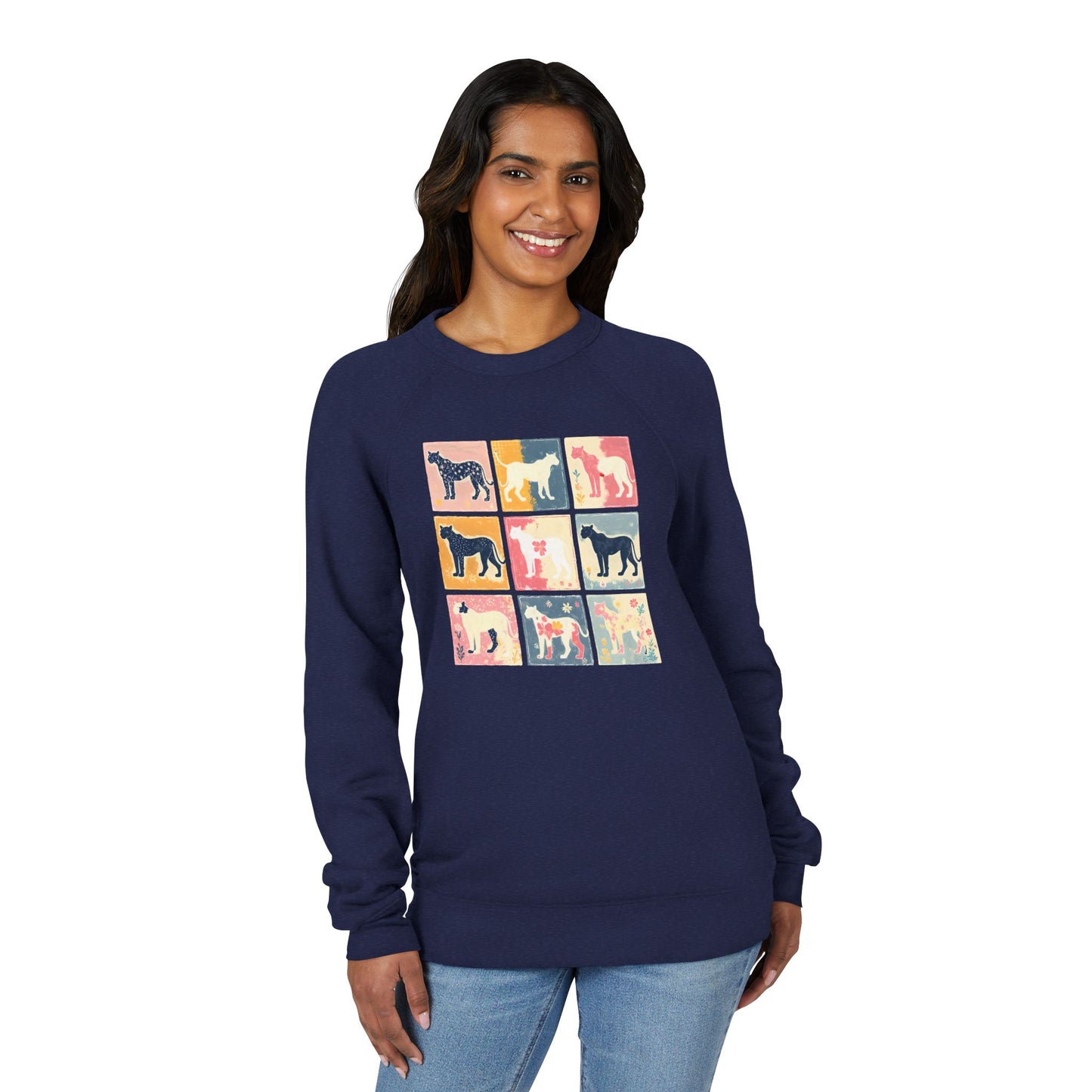 Retro Pop Art Panther Sweatshirt — Colorful Panther Patchwork Crewneck