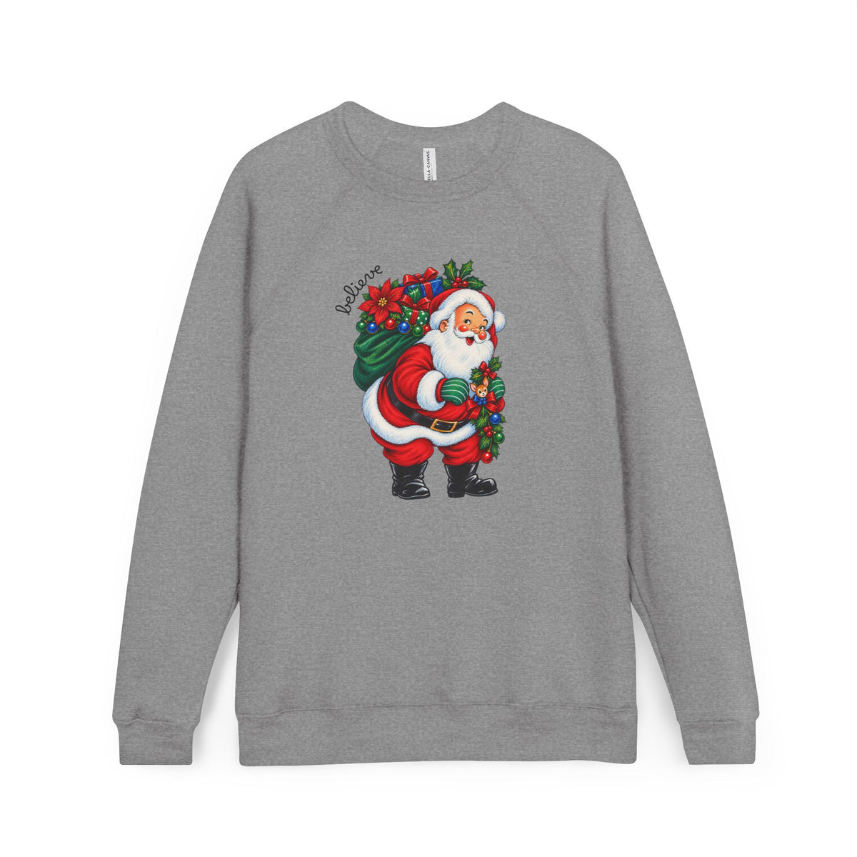 Santa Claus Christmas Sweatshirt - Vintage Santa with Holly Wreath