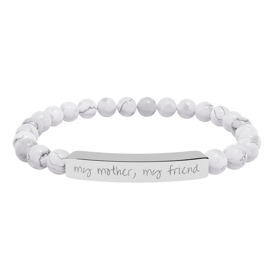 Engraved Natural Stone Bar Bracelet β "my mother, my friend" Stretch Bead Bracelet