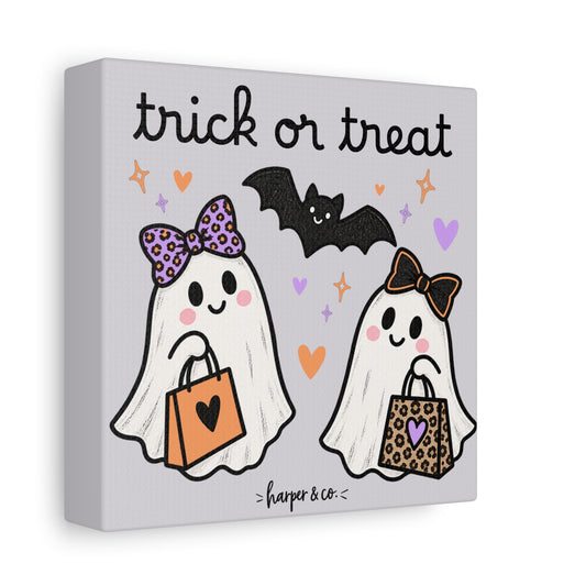 Trick or Treat Ghosts Canvas Wall Art — Cute Halloween Kids Decoration 6x6