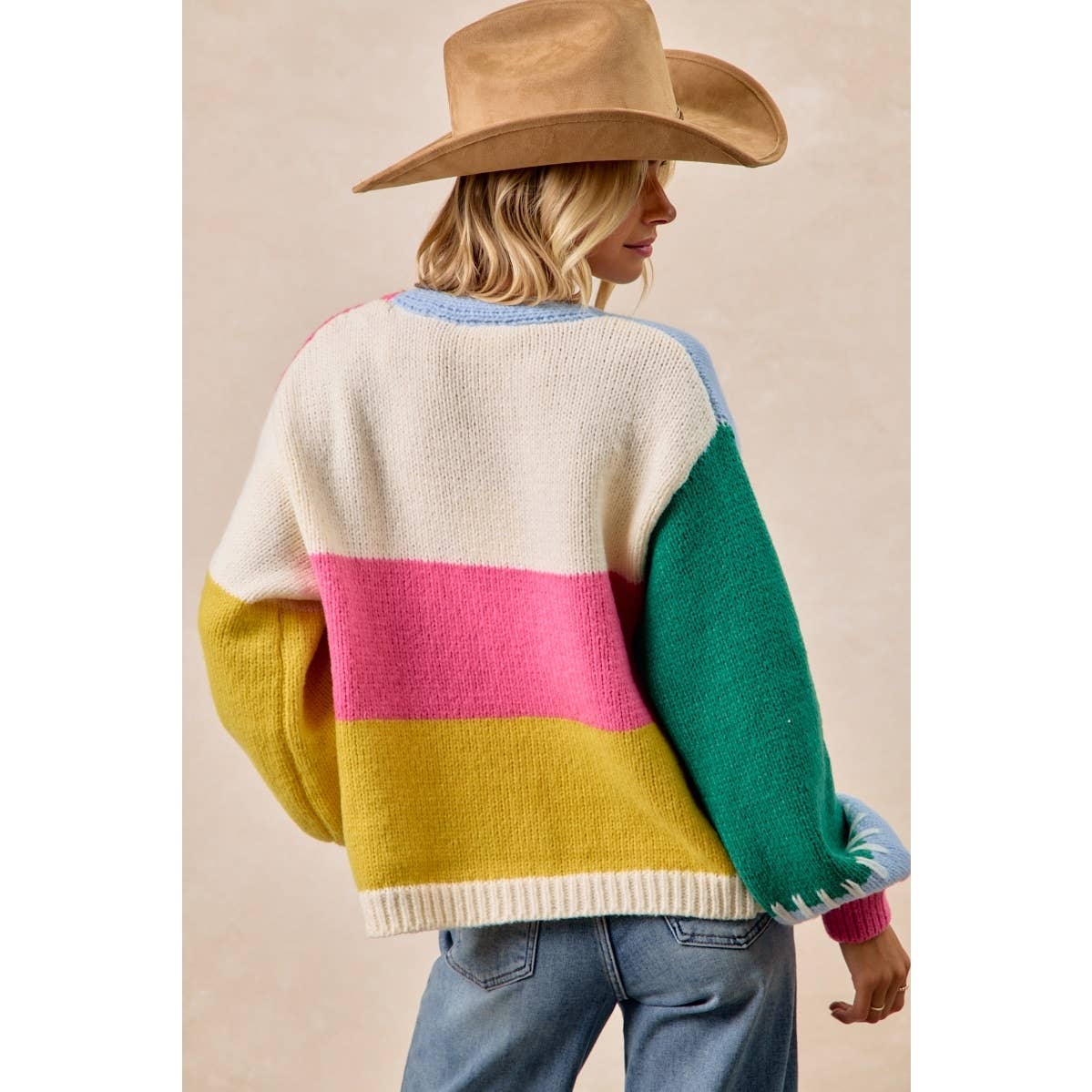 BiBi Color Block Sweater Open Cardigan