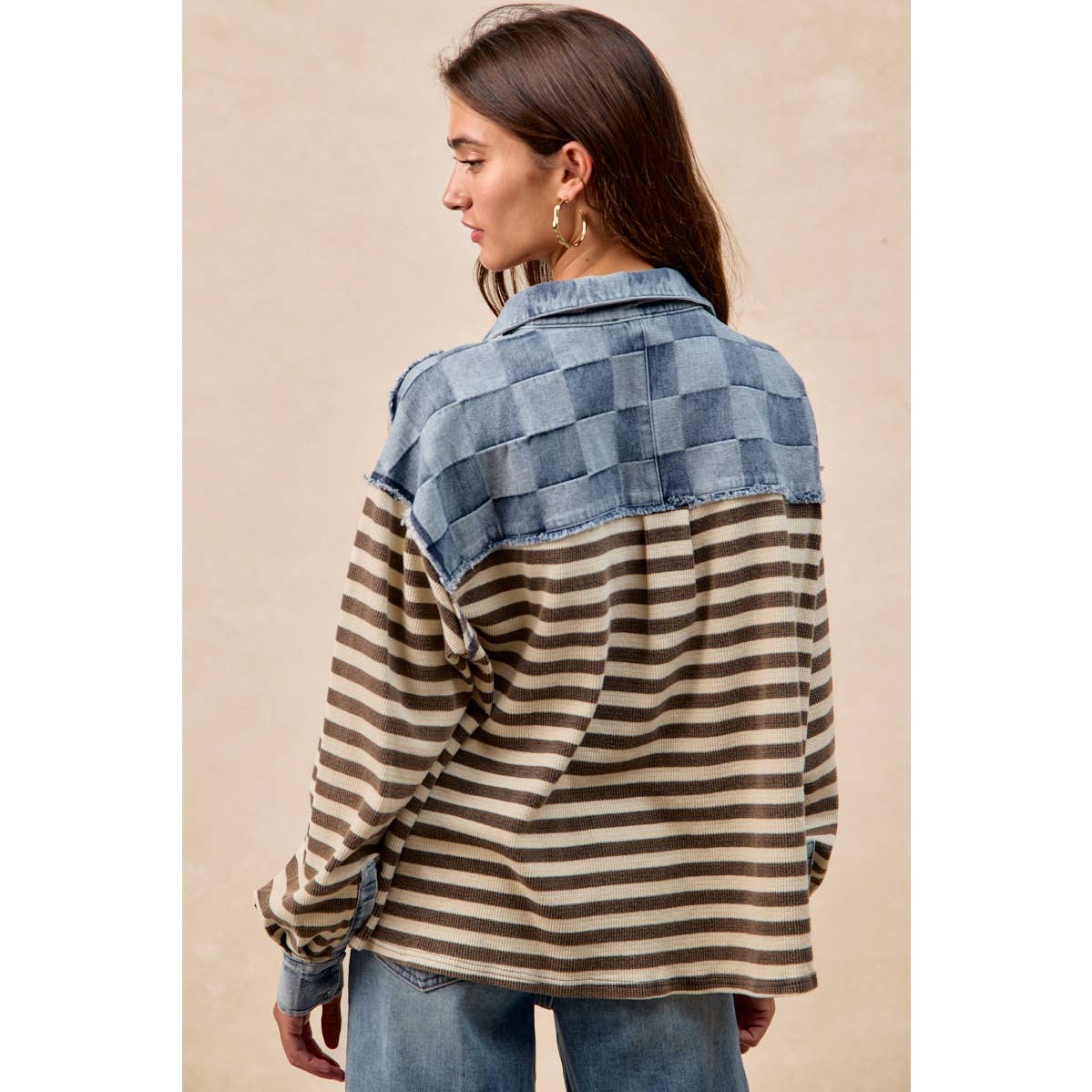 CUT EDGE CHECKER DENIM WAFFLE MIX AND MATCH TOP
