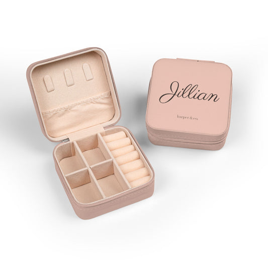 Personalized Jewelry Travel Case - Compact Pink Organizer with Name (Jillian)