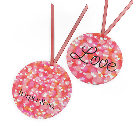 Valentine's Pink Heart 'Love' Metal Ornament