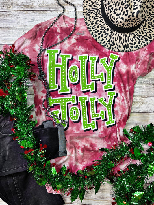 Holly Jolly on Red Tie Dye Tee