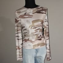 Camouflage Print Mesh Long Sleeve Top