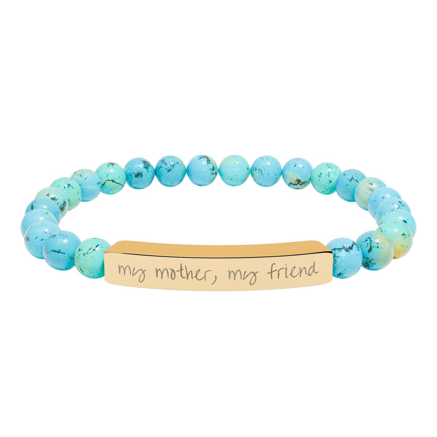Engraved Natural Stone Bar Bracelet — "my mother, my friend" Stretch Bead Bracelet