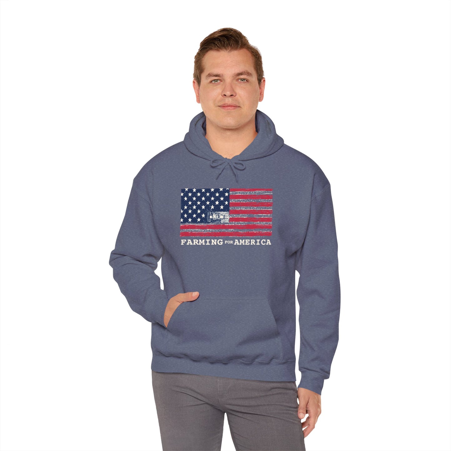Farming for America Hoodie — Vintage American Flag Farm Sweatshirt