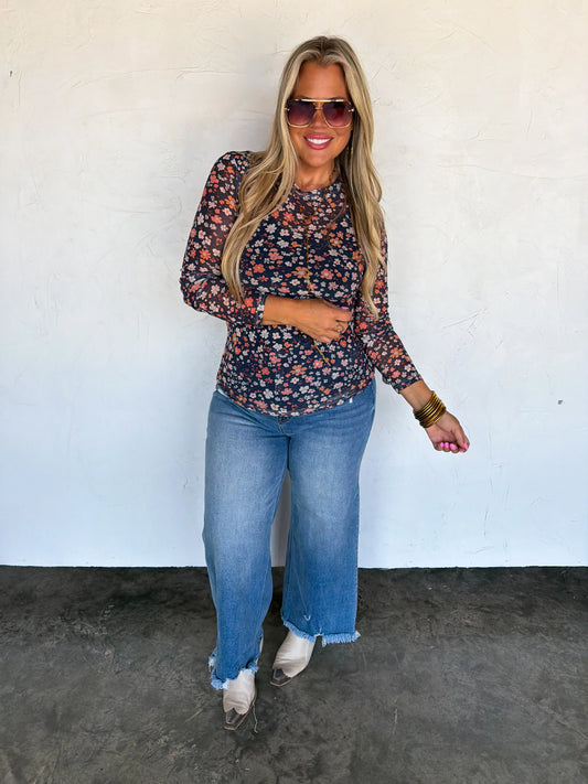 BLAKELEY Fall Floral Mesh It Up Top