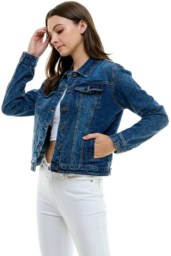 Cotton Blend Stretched Ladies Casual Denim Jacket