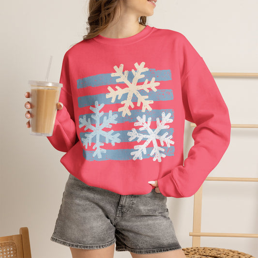 Snowflake Stripes Sweatshirt — Cozy Winter Crewneck