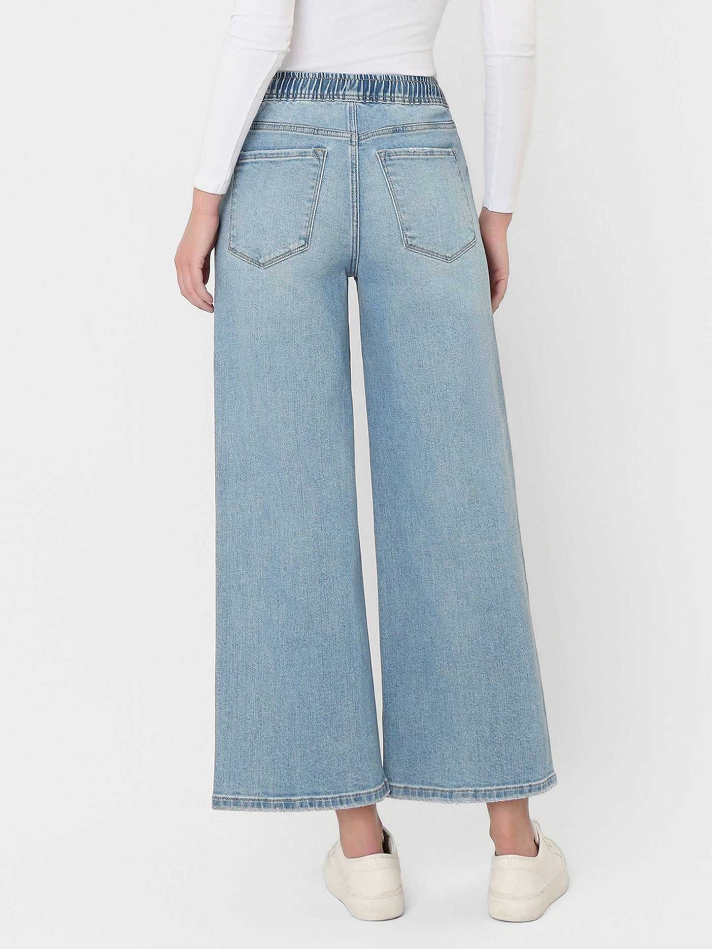 Loveret Super High Rise Full Size Elastic Waist Crop Wide Leg Jeans