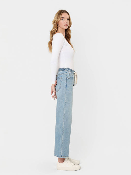 Loveret Super High Rise Full Size Elastic Waist Crop Wide Leg Jeans