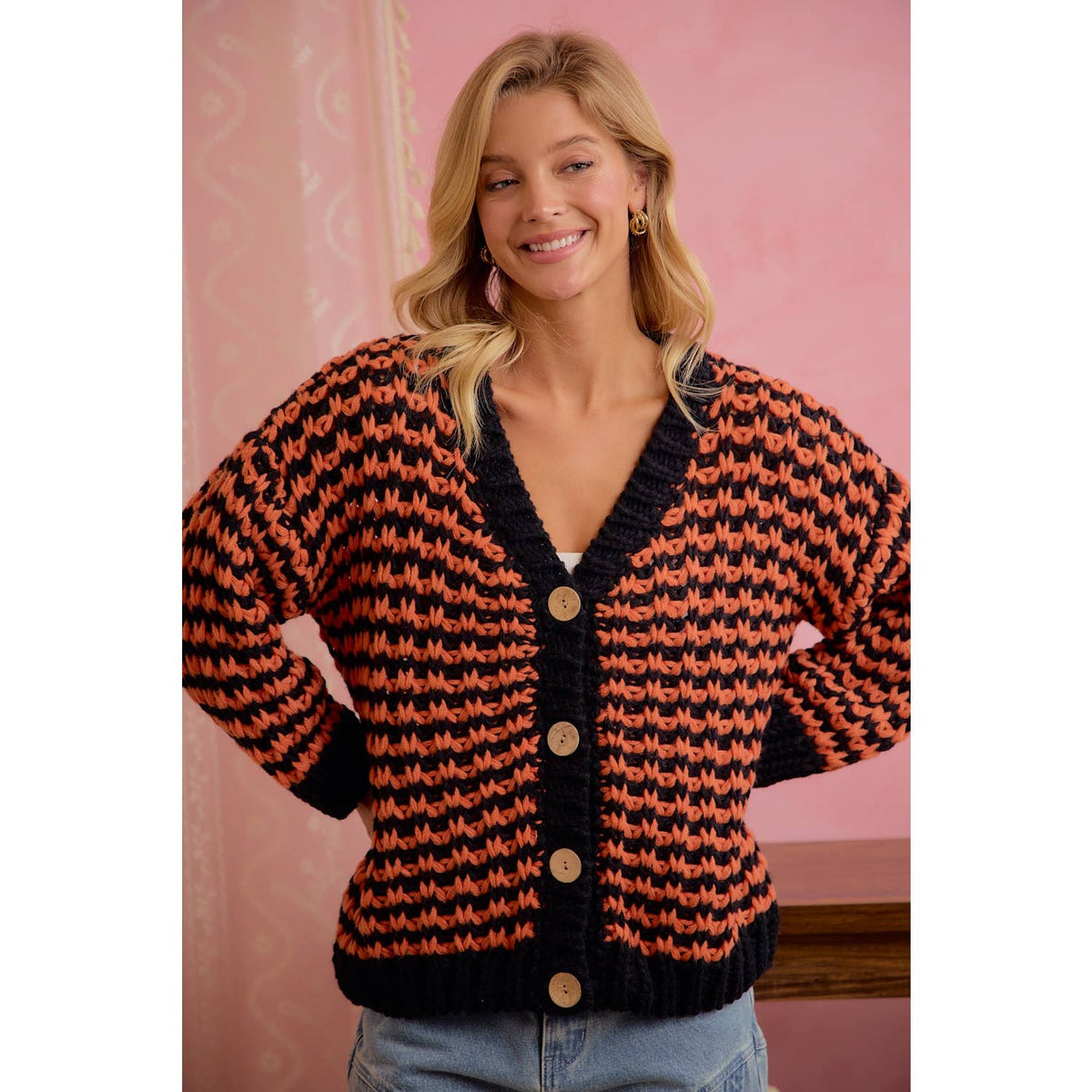 BiBi Halloween Chunky Knit Button Front Cardigan