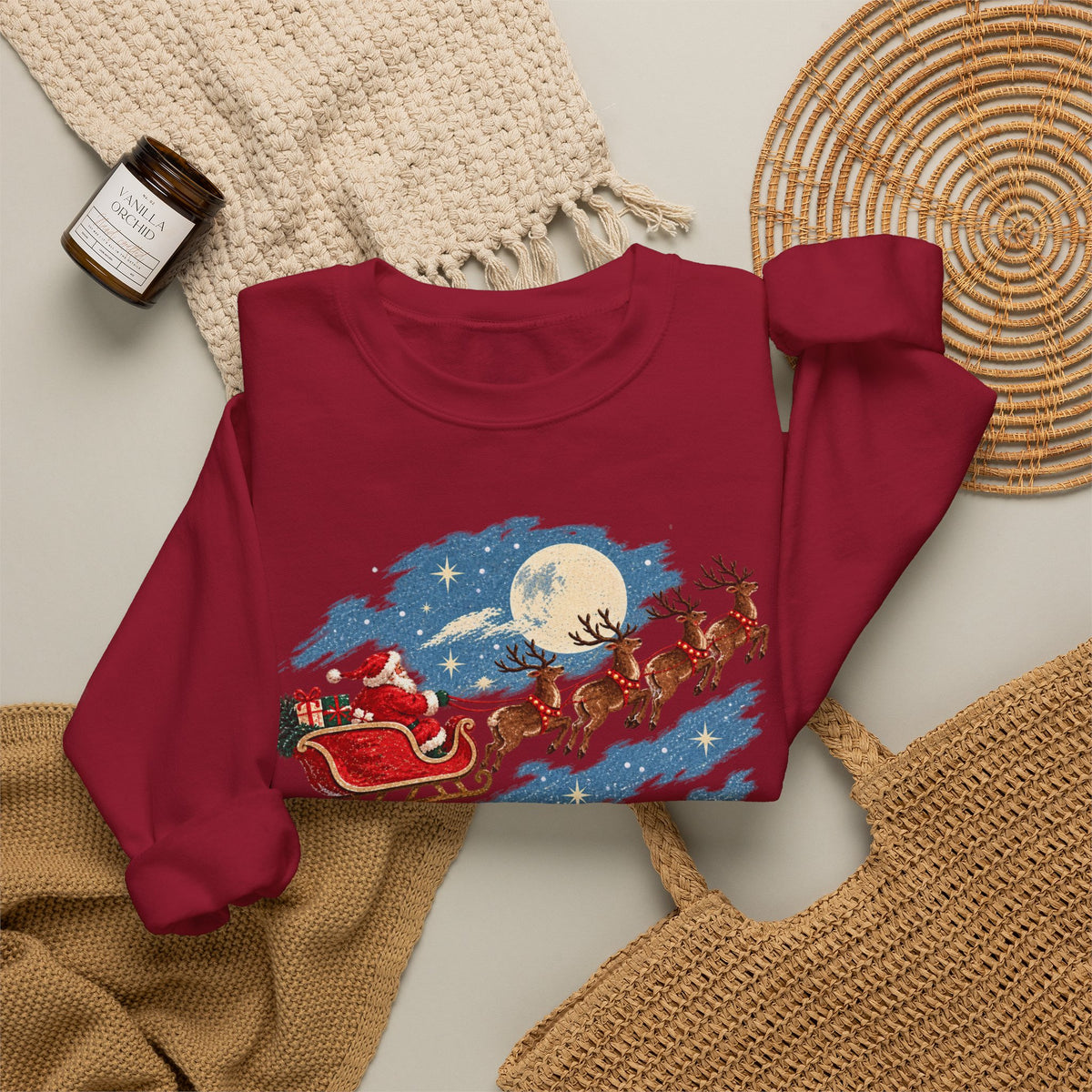 Christmas Santa Sleigh Night Sky Farm Sweatshirt
