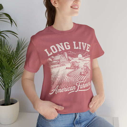 Long Live American Farmers White T-Shirt — Vintage Farm Scene Tee