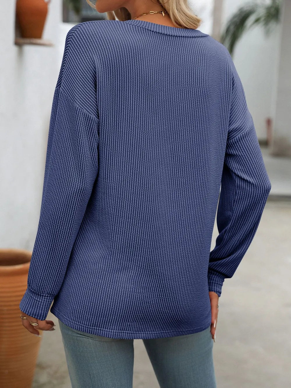 Mandy Ribbed V-Neck Long Sleeve T-Shirt