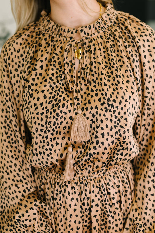 A Cheeky Little Time Tiered Dress in Pecan Brown Leopard