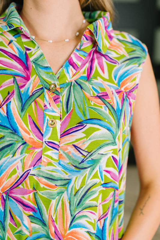 Coral Sands Collared Tank Dress in Spring Palms