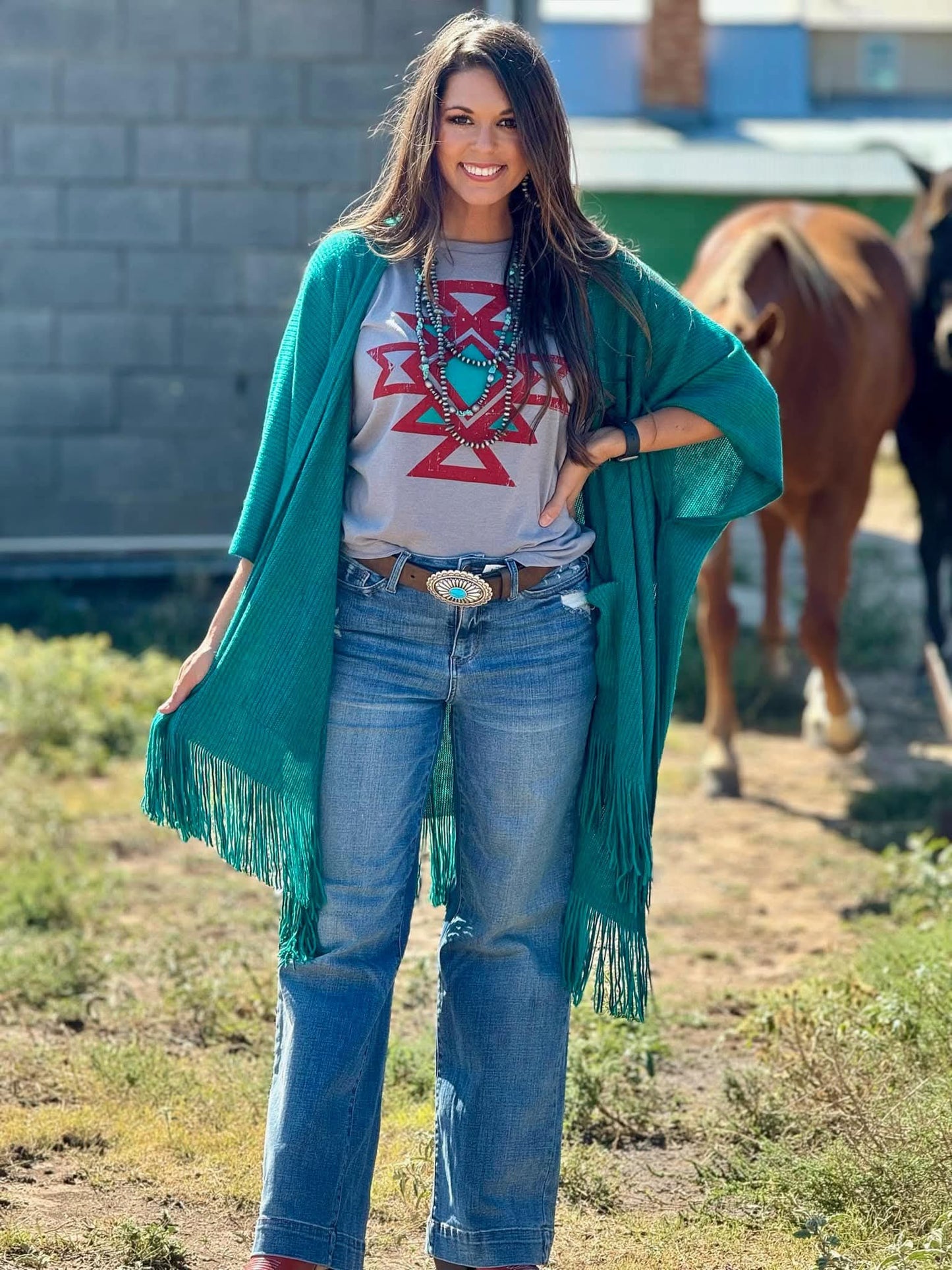 Charlie Turquoise Fringe Kimono
