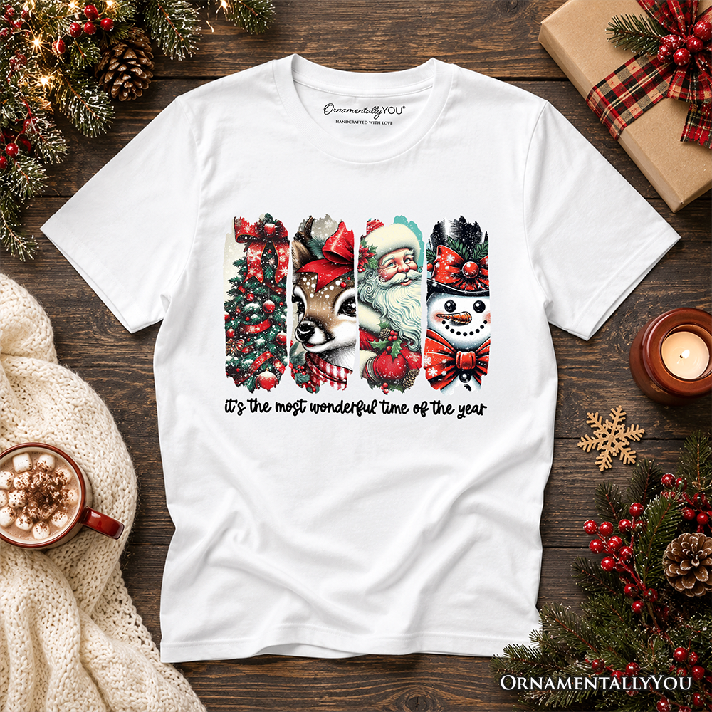 Kids It's Most Wonderful Time Of The Year T-Shirt, Reindeer, Santa, Snowman Vintage Youth Tee for Christmas