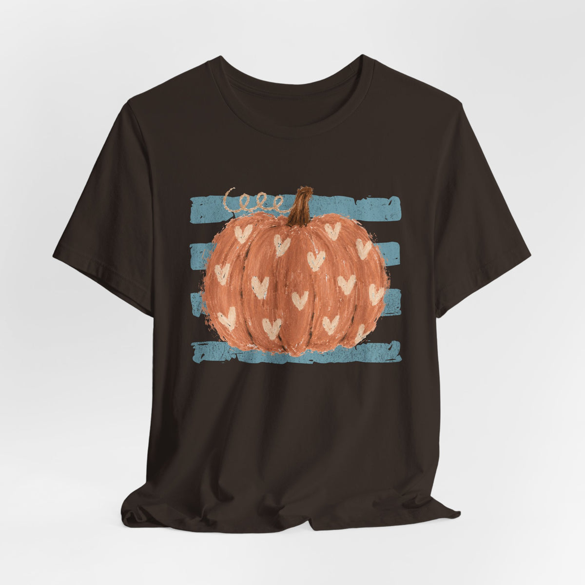 Pumpkin Heart Tee — Rustic Striped Autumn Pumpkin T‑Shirt
