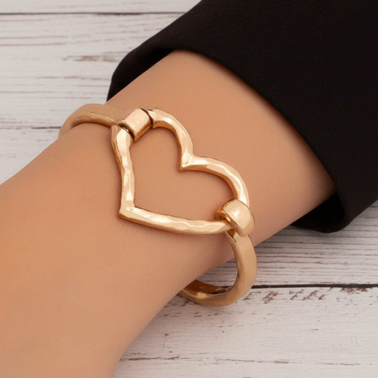 Heart Geometric Open Bangle Bracelet